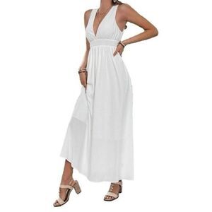 Brightly Twisted V-Neck White Maxi Dress Size S/M